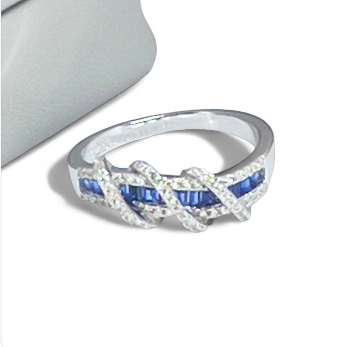 Sterling Silver Elegant Twisted Sapphire CZ Ring-AE-70