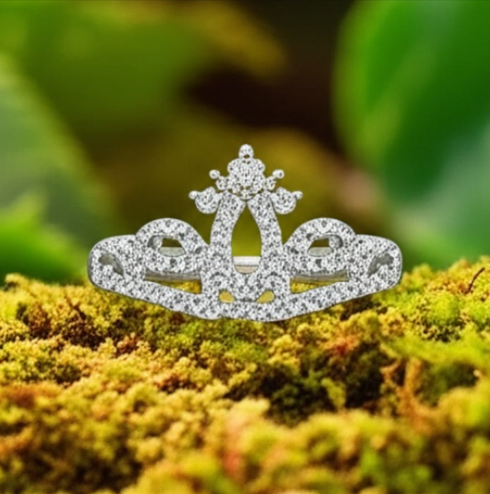 Sterling Silver Princess Crown CZ Ring-AE-25