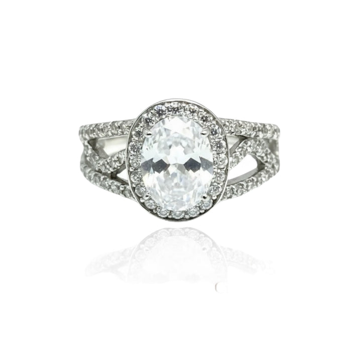 Halo Sterling Silver Ring Oval CZ-ER-35