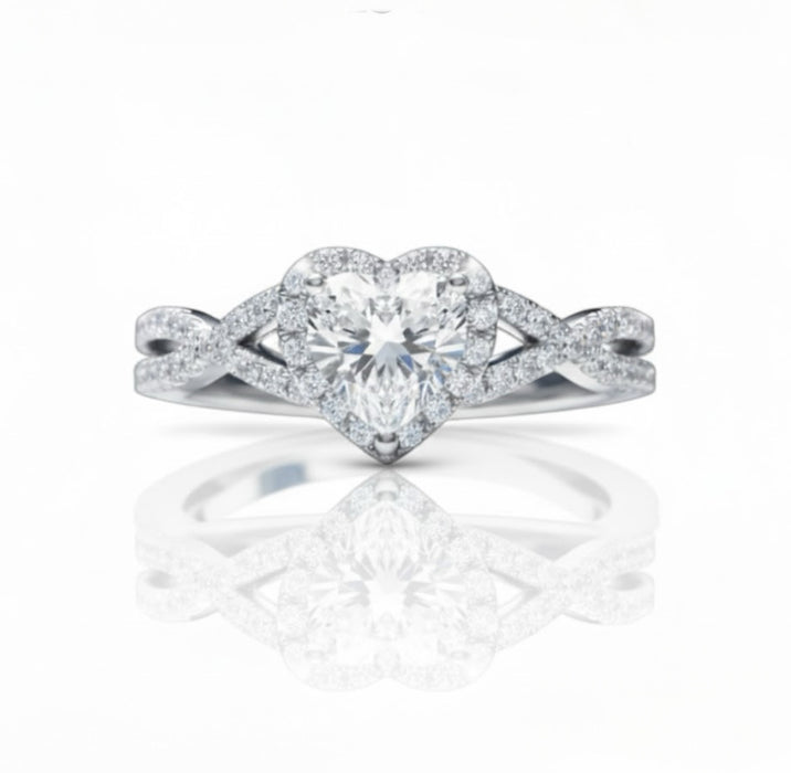 Sterling Silver Heart Halo Twist Clear CZ Ring- ER- 34