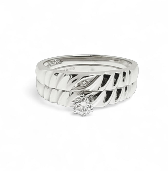 Sterling Silver Clear Engagement Set Ring-ER-105