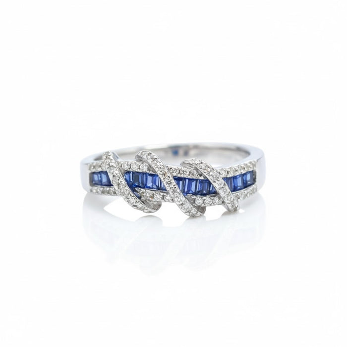 Sterling Silver Elegant Twisted Sapphire CZ Ring-AE-70