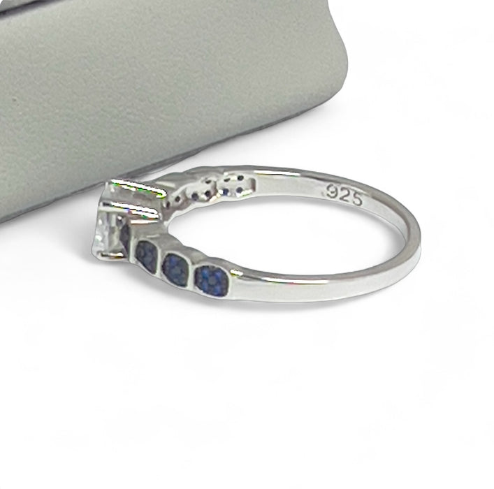 Sterling Silver Engagement Round Cut Blue CZ Ring -ER-17