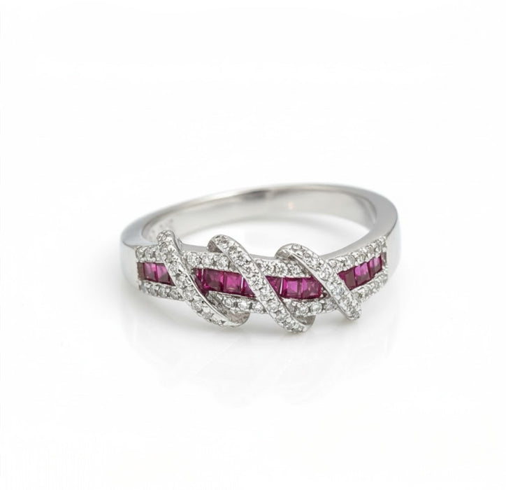 Sterling Silver Elegant Twisted Ruby & Clear CZ Ring-AE-63