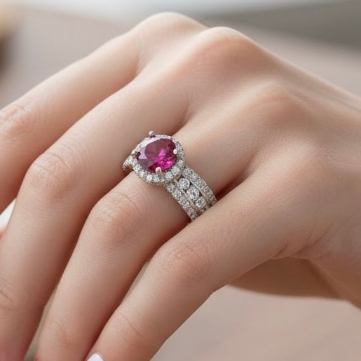 Sterling Silver Vintage Ruby CZ Ring-ER-169