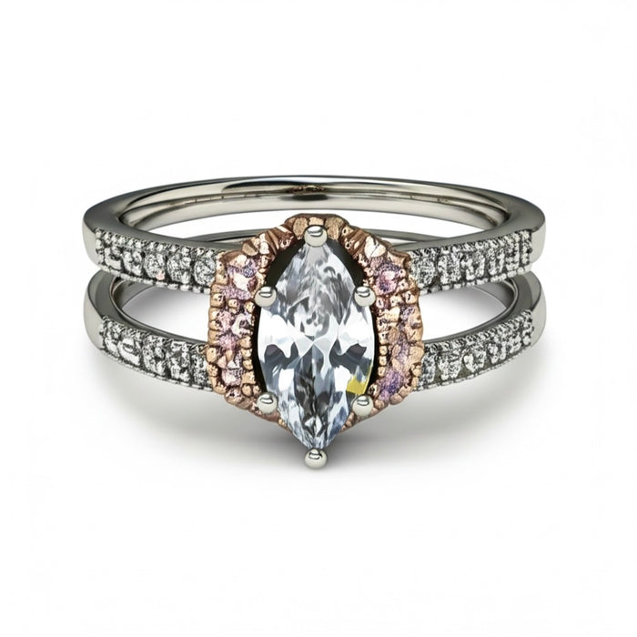 Sterling Silver Two-tone Marquise CZ Engagement Ring-ER-149