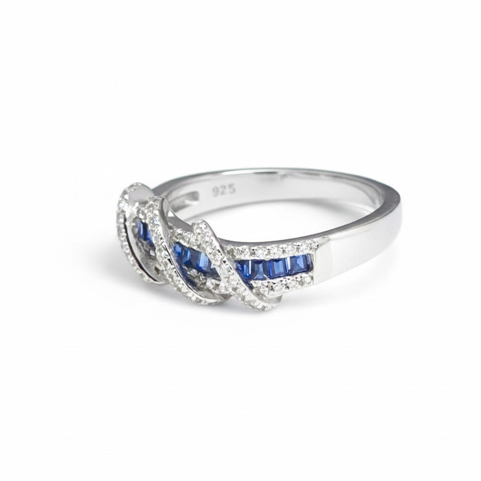 Sterling Silver Elegant Twisted Sapphire CZ Ring-AE-70