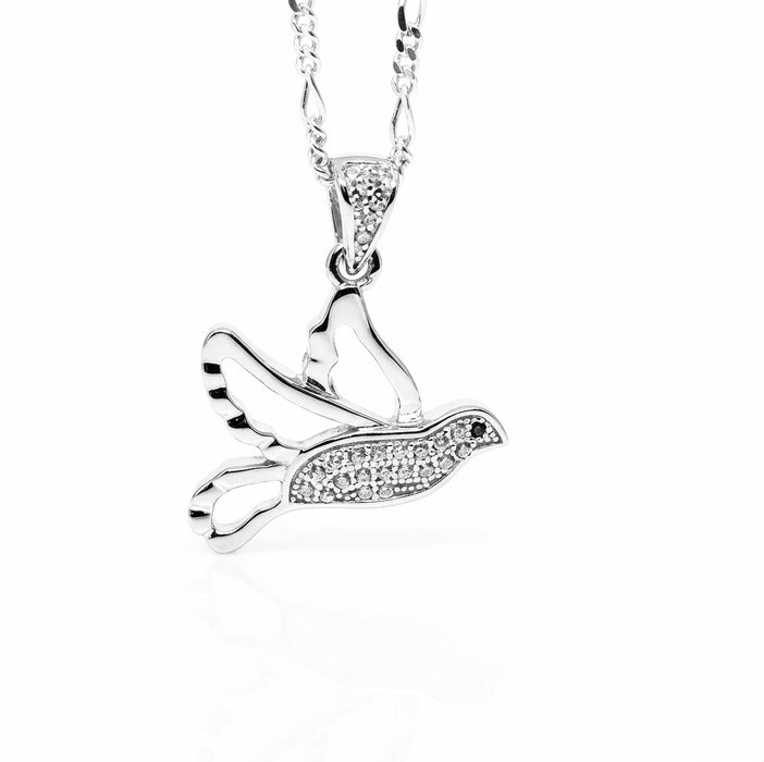 Sterling Silver Dove Blue & Clear CZ Pendant Necklace-SN-07