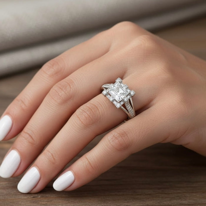 Sterling Silver Asscher-Cut CZ Engagement Ring -ER-176