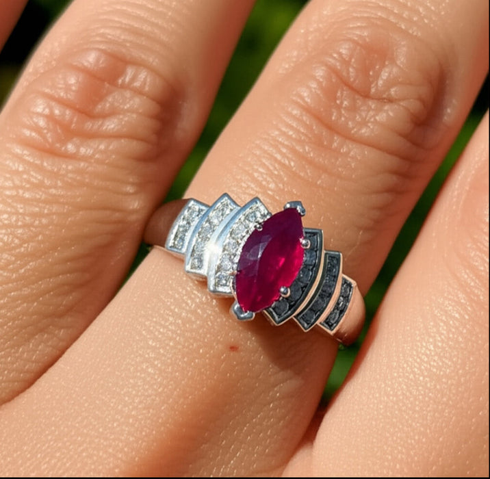 CZ Sterling Silver Ring Marquise Cut Ruby - ER- 25
