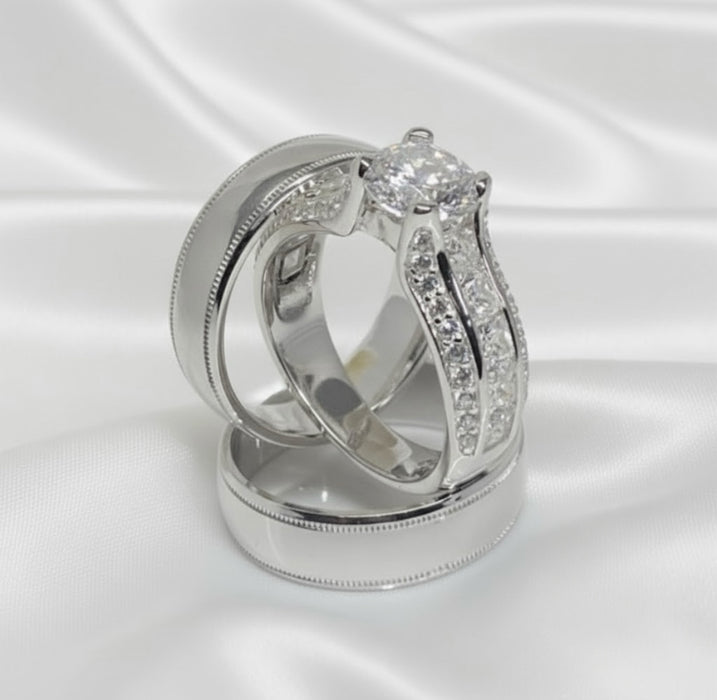 Sterling Silver Trio Wedding Ring Sets-SST-25
