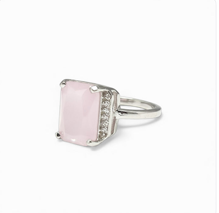 Sterling Silver Big Pink Rectangle Ring-AE-98