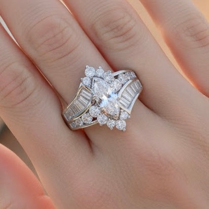 Sterling Silver Marquise CZ Engagement Ring-ER-150