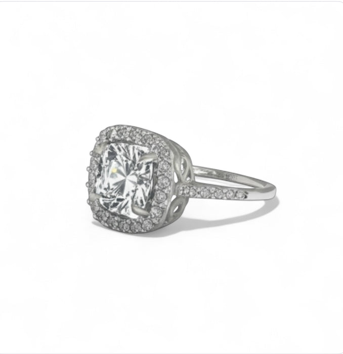 Sterling Silver Halo Engagement & Wedding Ring-ER-85