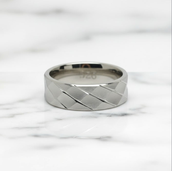 Sterling Silver Diamond Cut Pattern Wedding Band Ring-SW-06