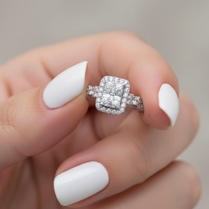 Sterling Silver CZ Halo Cluster Ring-ER-172