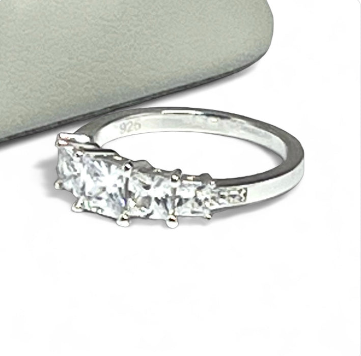 Sterling Silver Engagement Ring with Princess Cut CZ -ER-22