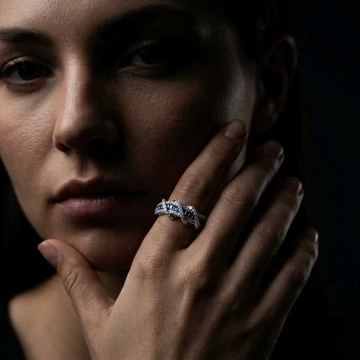 Sterling Silver Elegant Twisted Sapphire CZ Ring-AE-70