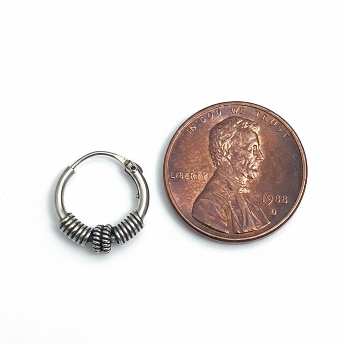 Sterling Silver 2mm x14mm Bali Hoop Earring-SET-48