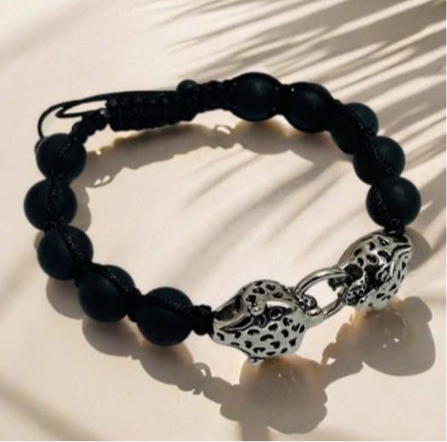 10MM Black w/ Steel Panthers Stone Bead Shamballa Bracelet-CS-20