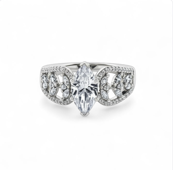 Sterling Silver Elegant Marquise Cut Clear CZ Engagement Ring-ER-148