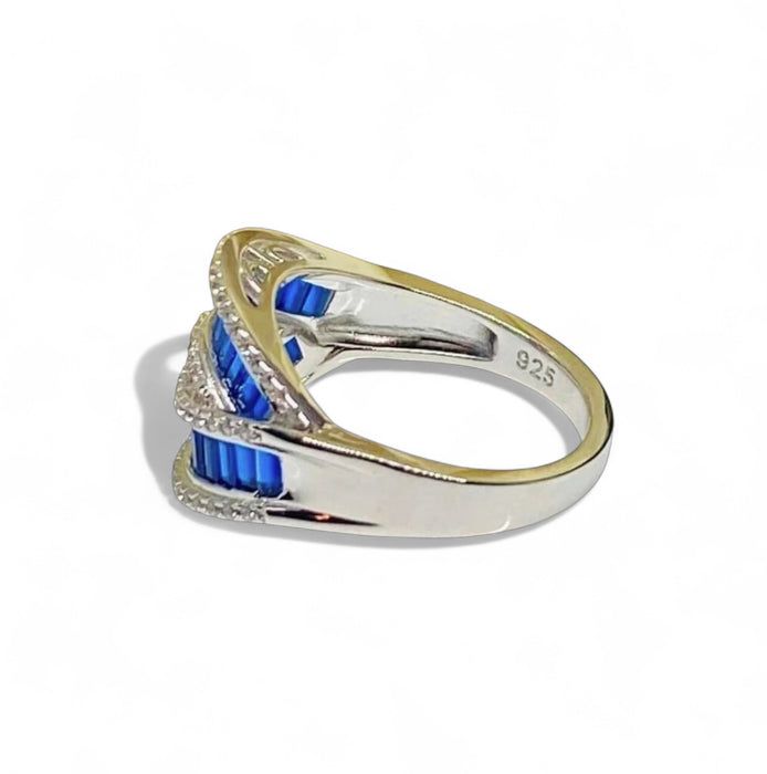 Sterling Silver Emerald Cut Blue Spinel Twisted Band Ring-ER-152