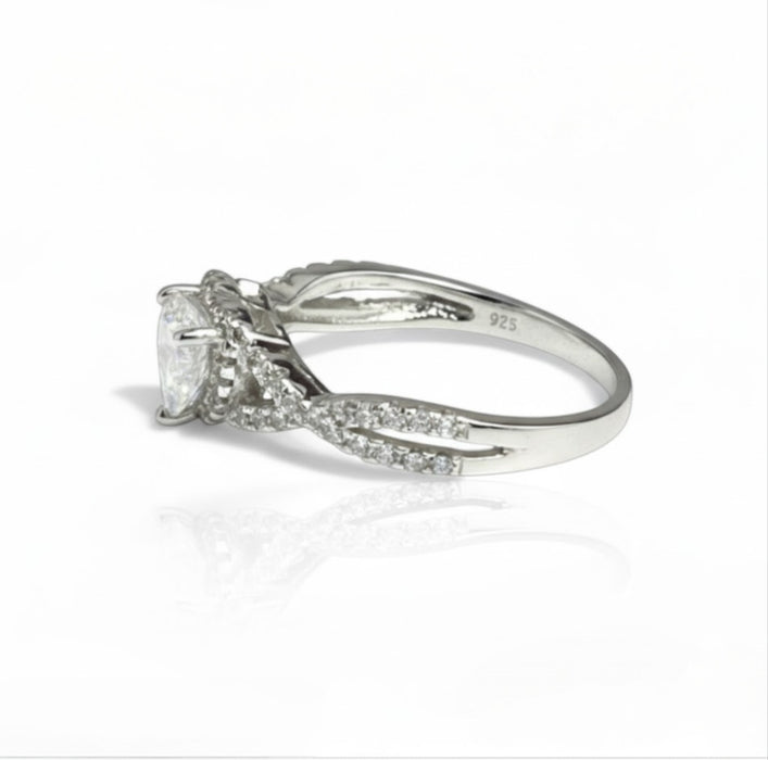 Sterling Silver Heart Halo Twist Clear CZ Ring- ER- 34