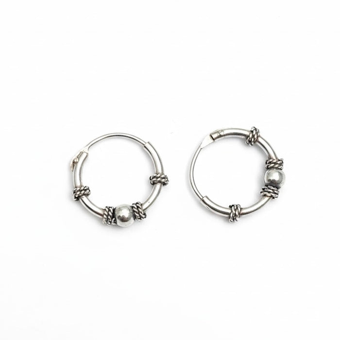 Sterling Silver 3mm x 12 mm Bali Hoop Earring-SET-50