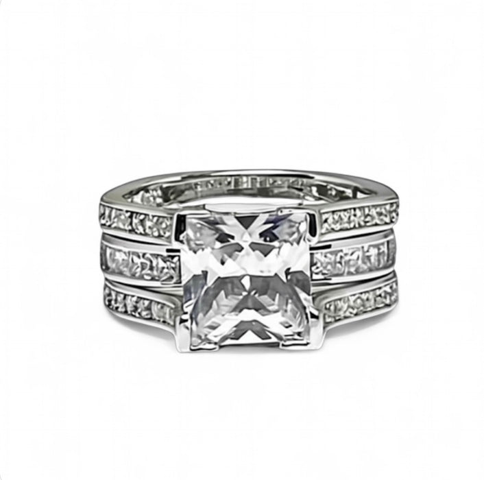 Sterling Silver Princess-Cut 2-Piece CZ Engagement Ring-ER-107