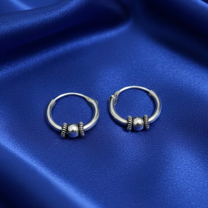 Sterling Silver 3.5mm x 13mm Bali Hoop Earring-SET-54