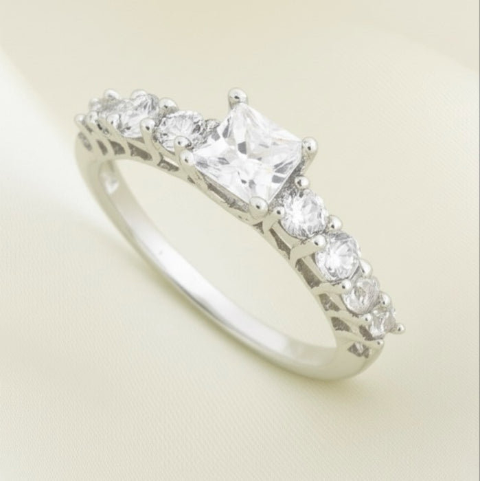 Sterling Silver Princess Cut CZ Engagement Ring -ER-63