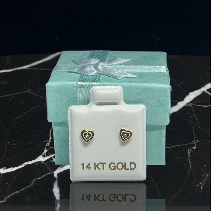 14K Gold Double Heart CZ Dainty Stud Earrings For Women-GE-76