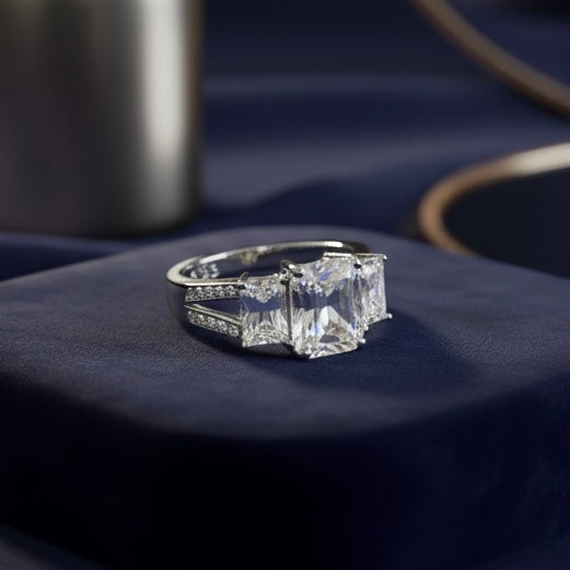 Sterling Silver Triple Clear CZ Ring-CL-07