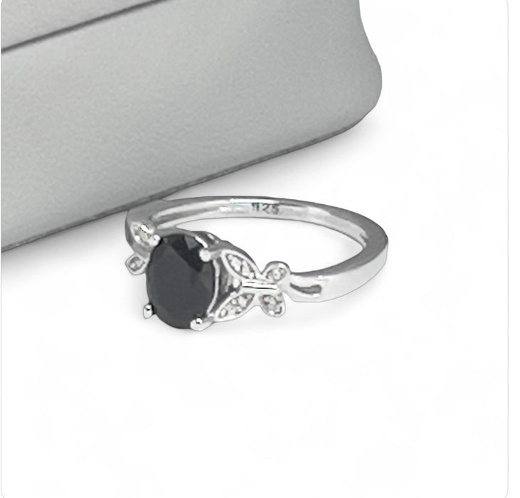 Sterling Silver Double Butterfly Black Center Stone CZ Ring-AE-41