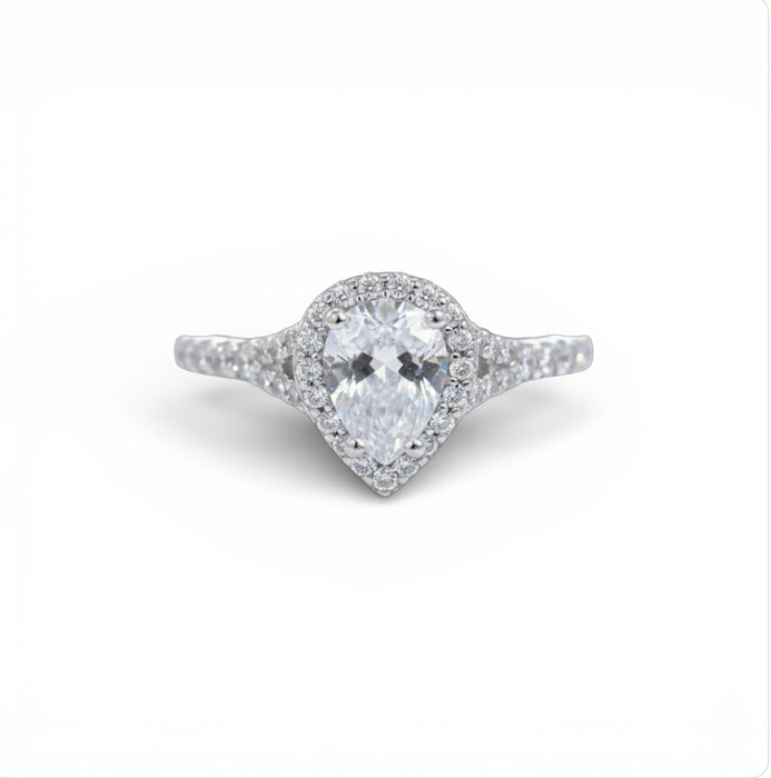 Sterling Silver Pear & Halo Cut CZ Ring-ER-48