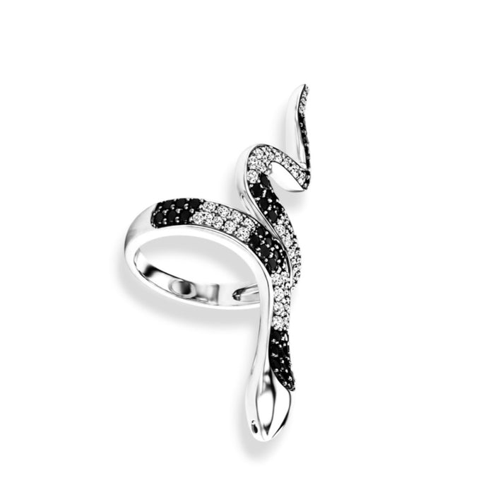 Sterling Silver Two-Tone CZ Snake Shaped Ring-AE-45