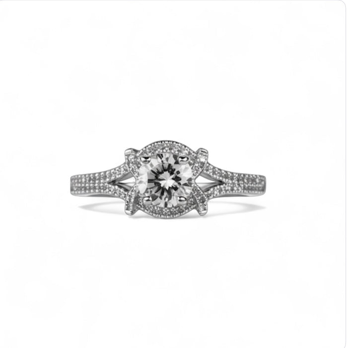Sterling Silver Engagement X Pave CZ Set Ring-ER-118