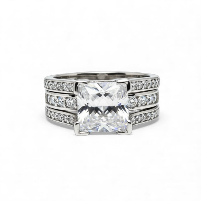 Sterling Silver Princess-Cut 2-Piece CZ Engagement Ring-ER-107