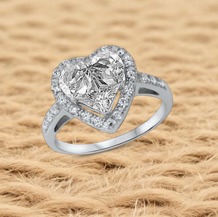 Sterling Silver Double Heart Engagement Ring-ER-54
