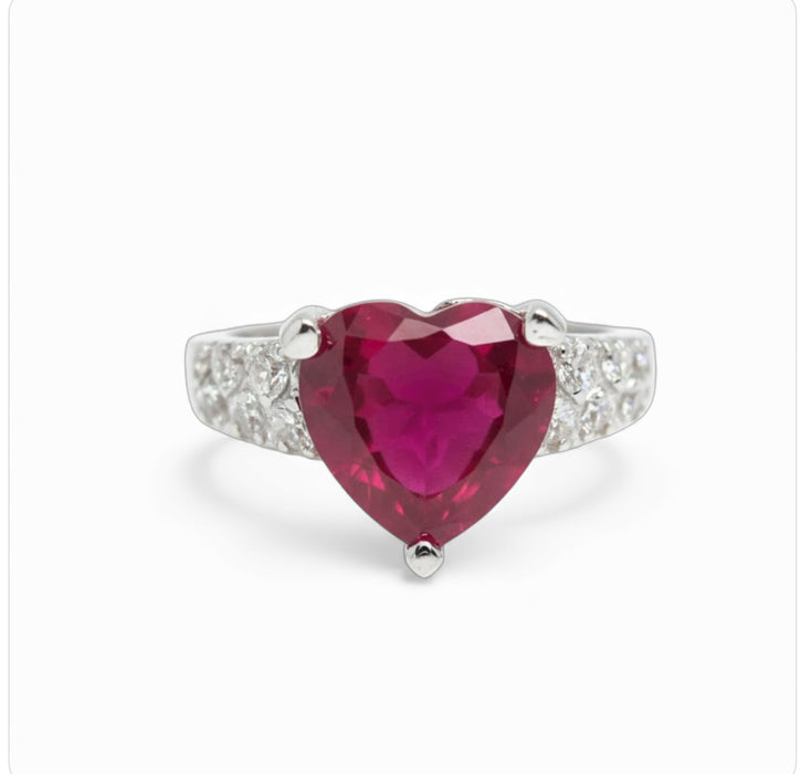 Sterling Silver Garnet Heart CZ Ring-AE-14