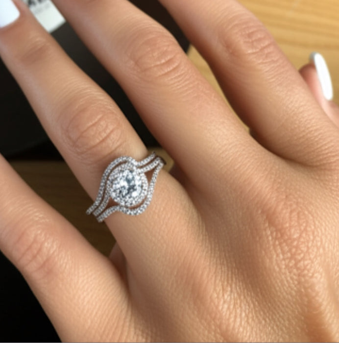 Sterling Silver Halo Round Pave CZ Set Ring-ER-104