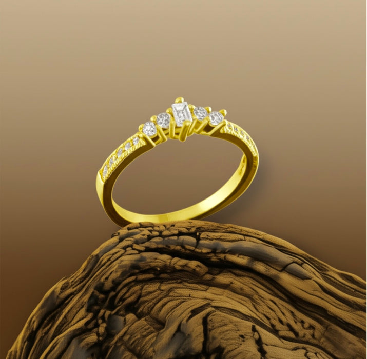 Sterling Silver Yellow Gold Emerald Cut CZ Ring-ER-45