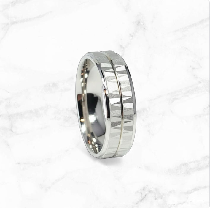 Sterling Silver Diamond Cut 2 Layer Zig Zag Wedding Band Ring-SW-15