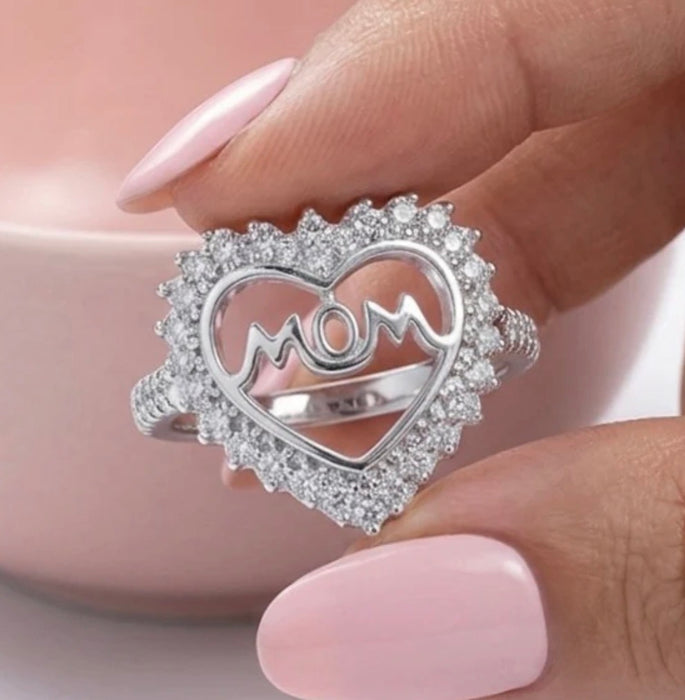 Sterling Silver "MOM" CZ Ring-AE-26