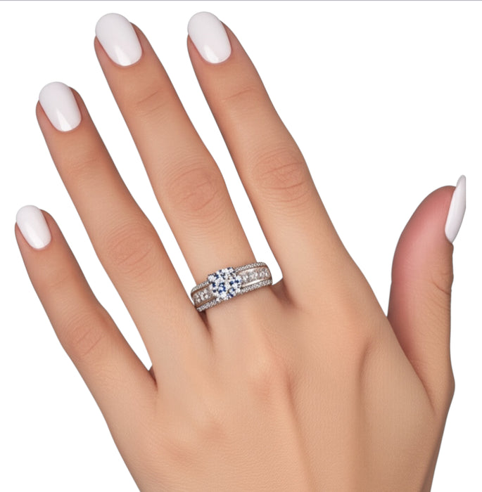 Sterling Silver Round & Princess Cut Clear CZ Ring-ER-68