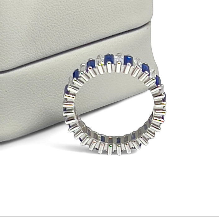 Sterling Silver Blue and White CZ Eternity Ring-AE-112