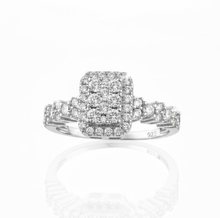 Sterling Silver CZ Halo Cluster Ring-ER-172