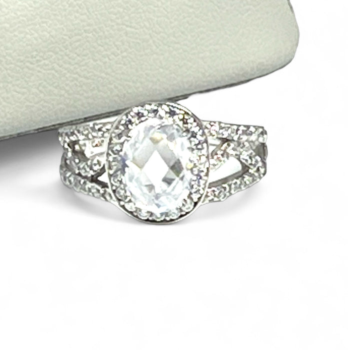 Halo Sterling Silver Ring Oval CZ-ER-35