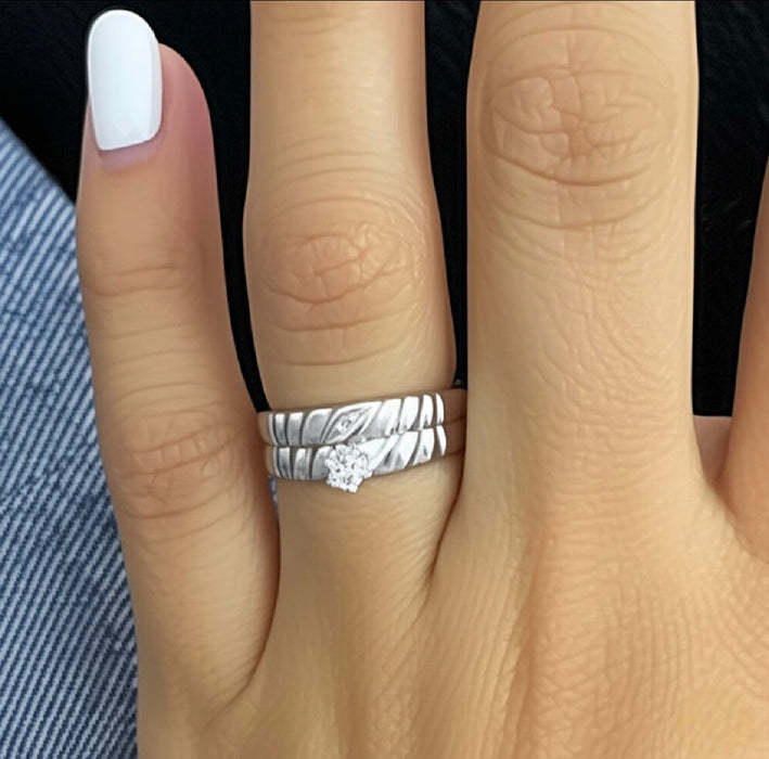Sterling Silver Clear Engagement Set Ring-ER-105