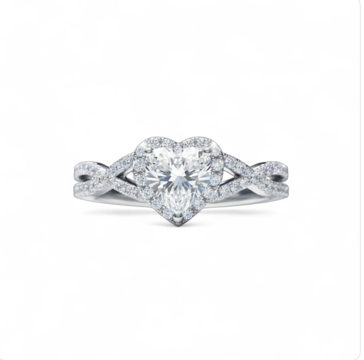 Sterling Silver Heart Halo Twist Clear CZ Ring- ER- 34